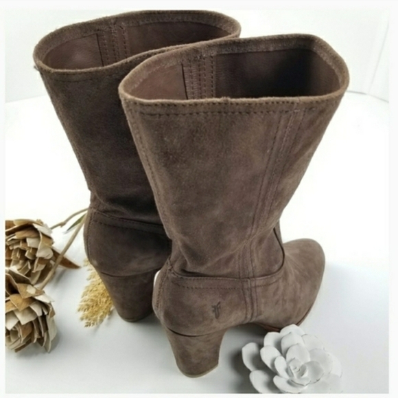 FRYE Brown Suede Studded Sole Heel Boot 9.5m - Picture 4 of 8